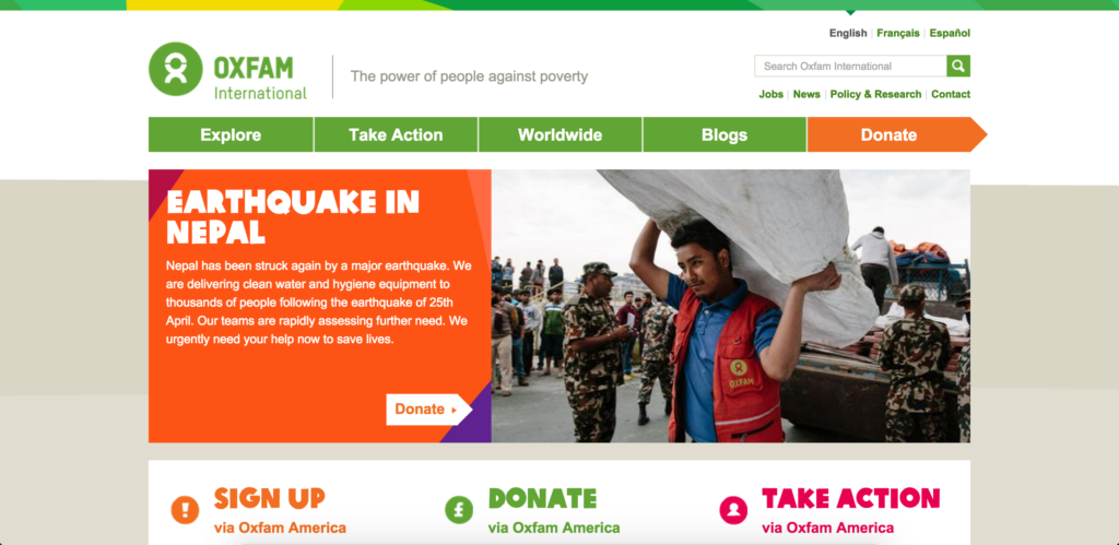 Oxfam International Website Homepage